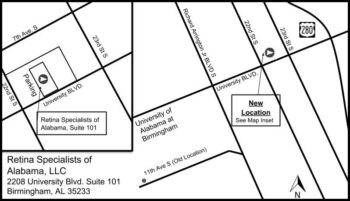 Map to Retina Specialists of Alabama's Birmingham office.
