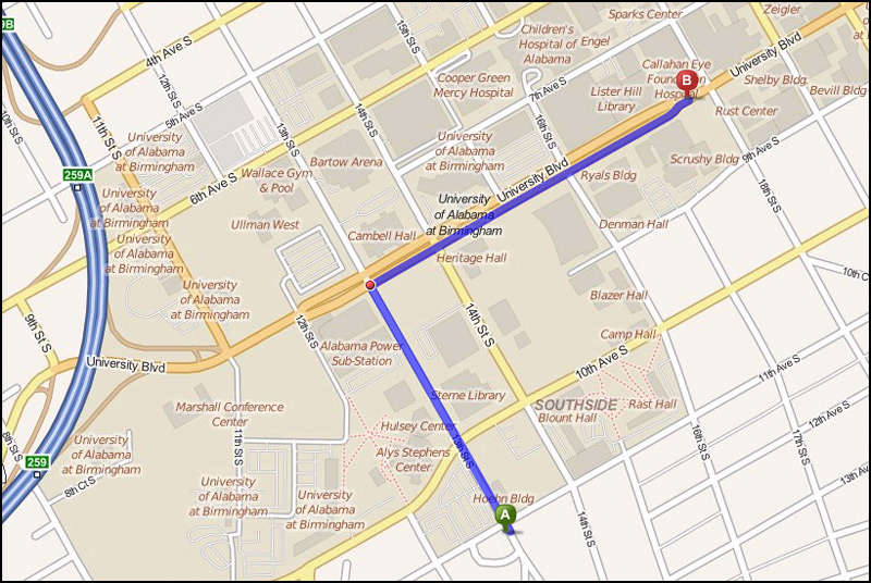 Map and directions to Callahan Eye Foundation Hospital